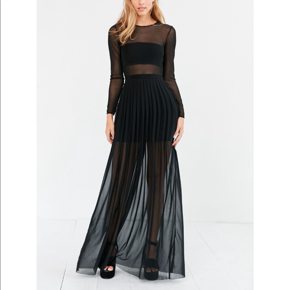 Silence + Noise Katerina pleated mesh maxi dress black